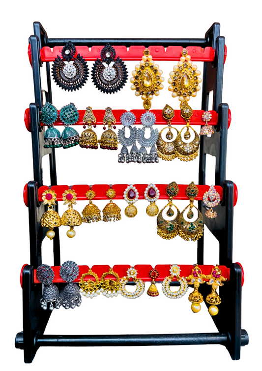 Earrings stand(Black with Red) | Earrings stand for display | Earring Stand for Women | Earrings organizer for Women | 4 Step Earring Stand