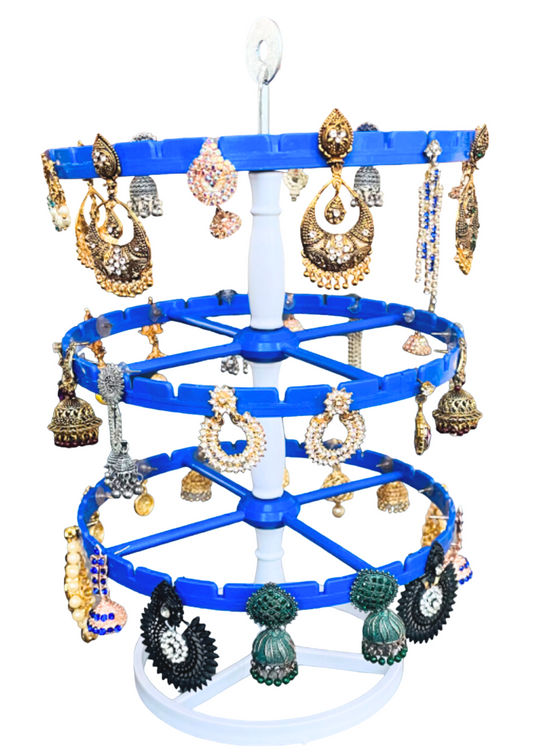 3 Step Rotating Earrings Stand (Blue) Jhumka stand | Earrings organizers | Earrings display stand | Jewellery Organiser