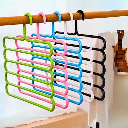 5 Layer Clothes Hanger (Set of 5) | Wardrobe Storage Organizer | Multi-Layer Cloth Hangers | Plastic Cloth Hanger for Shelf 5 Step Multi Colour