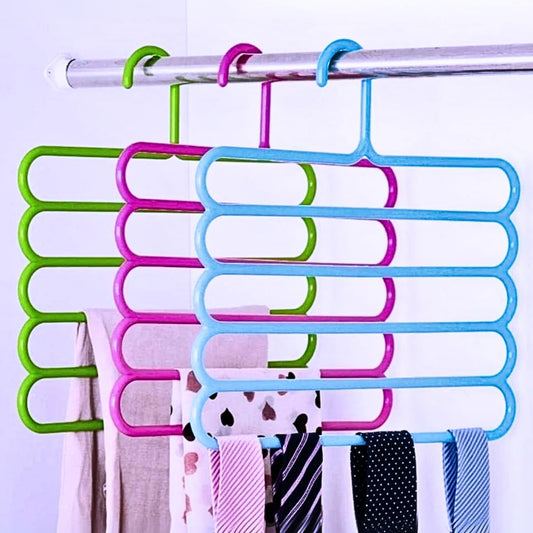 5 Layer Cloth Hanger (Set of 3) | Wardrobe Storage Organizer | Multi-Layer Cloth Hangers | Plastic Cloth Hanger for Shelf 5 Step Multi Colour