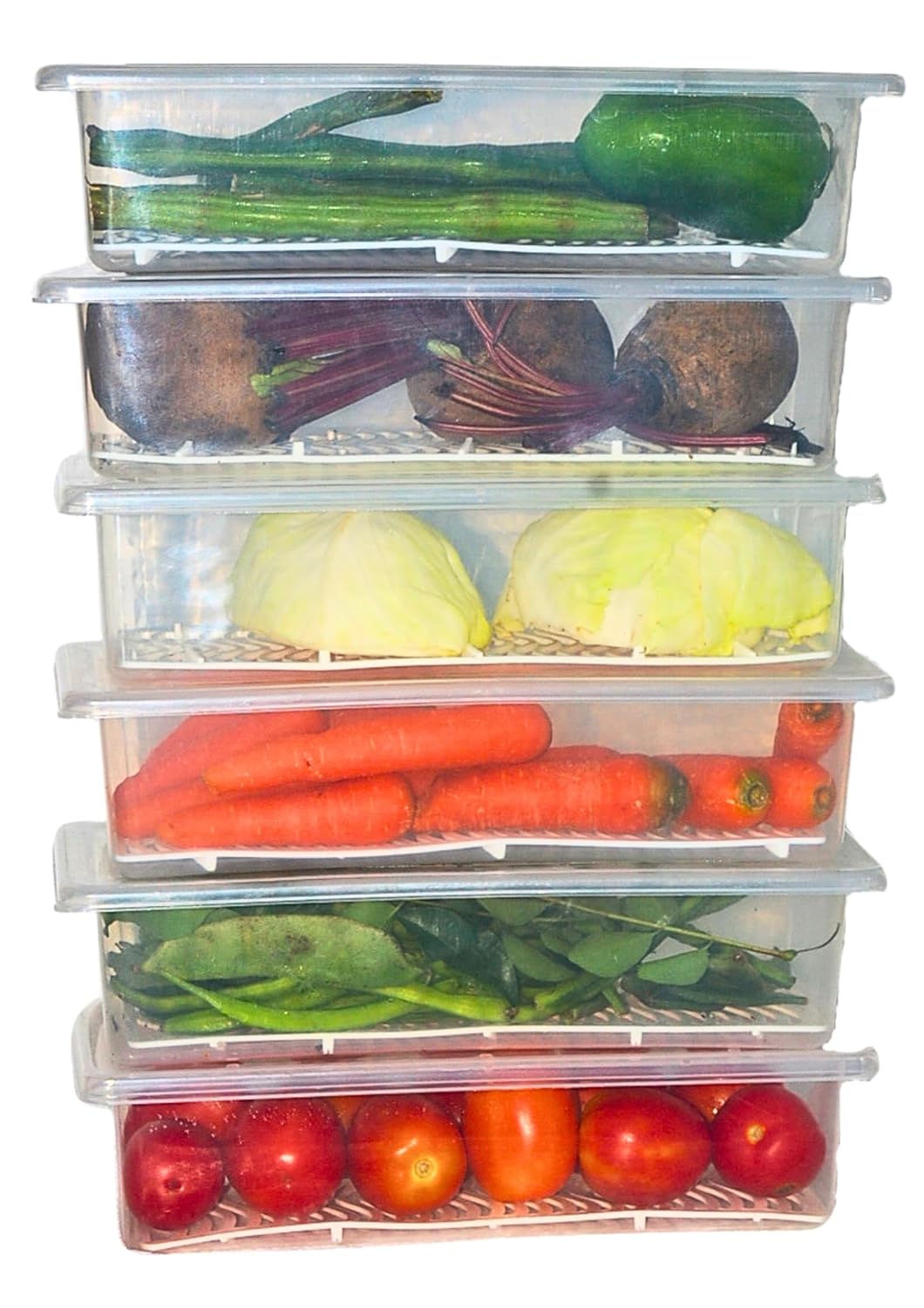 Fridge Storage Box (Pack of 6,&nbsp; 1500ml each) | Fridge Storage Containers | Fridge Organiser Boxes with Drain Trays | Easy Store and Clean Transparent Container boxes | Freezer Storage Boxes