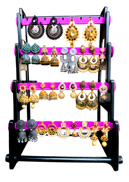 4 Step (Black with pink) Earrings stand, Earrings display stand, Earrings oruganizer, Jhumka stand, kammal stand