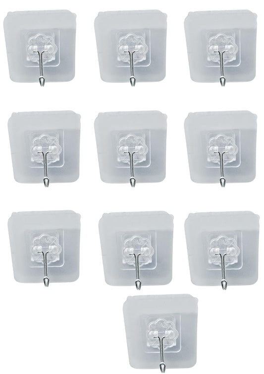 Wall Hanging Hooks(Pack of 10) | for Wall Without Drilling | Self Adhesive Hooks for Wall | Wall Hooks | Transparent PVC and Metal Combined Wall Sticking Hooks